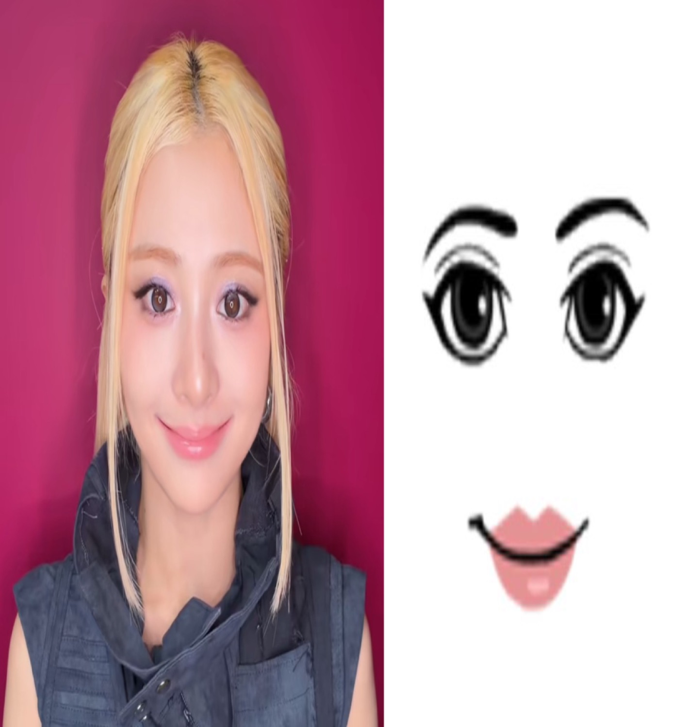 Side-by-side of a smiling blonde woman and a matching anime-style face illustration
