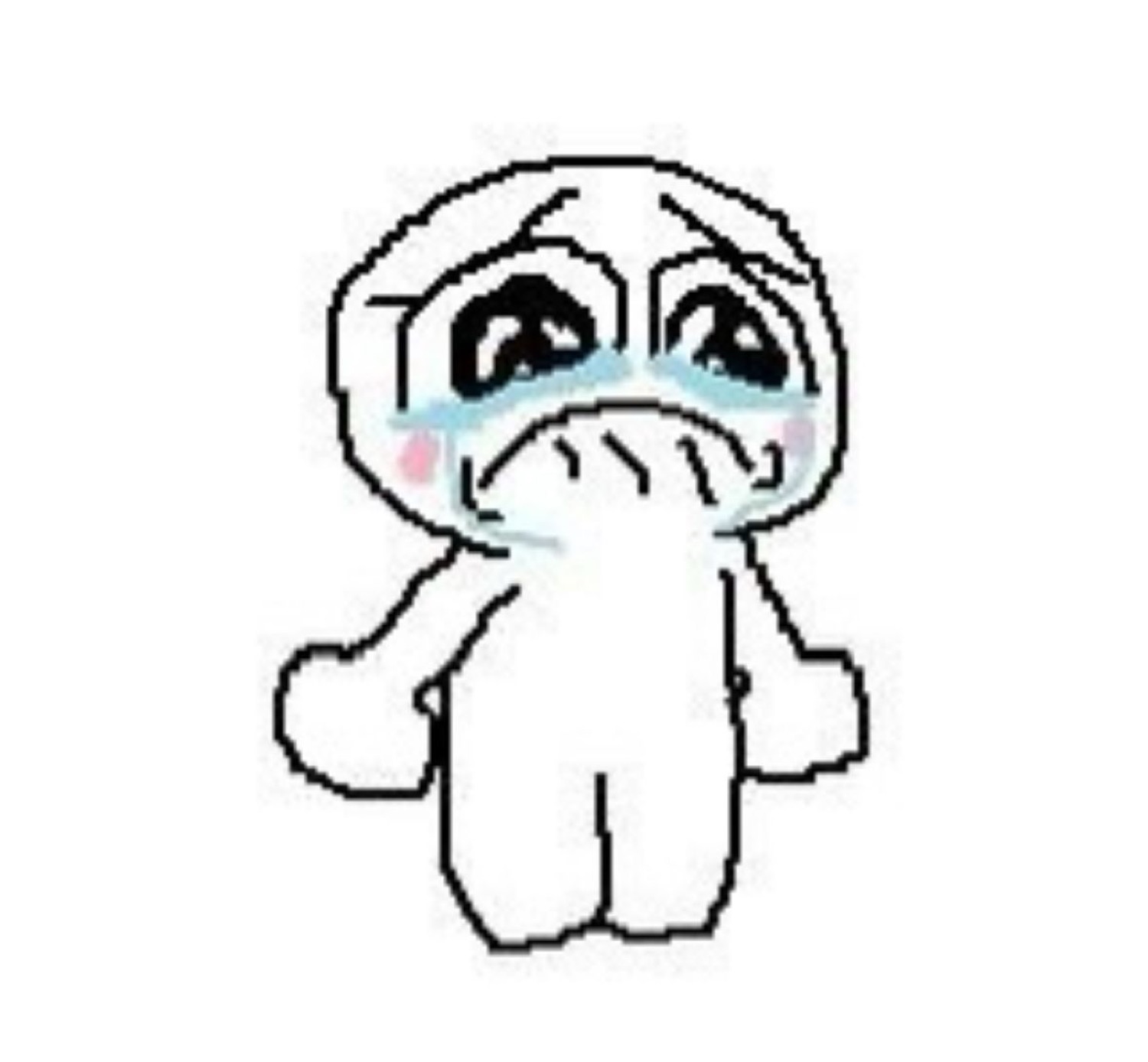 A tiny white cartoon blob figure sobbing with big teary eyes and a trembling frown