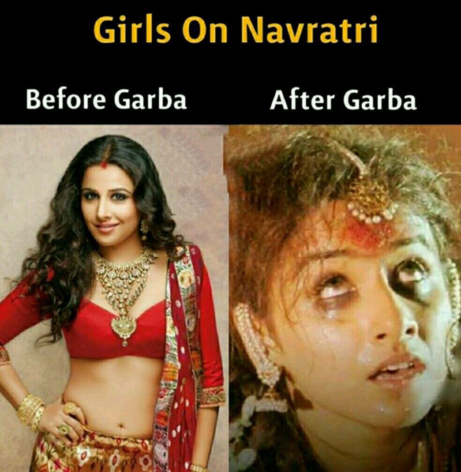 Vidya Balan glowing vs disheveled: 'Girls On Navratri / Before Garba / After Garba'