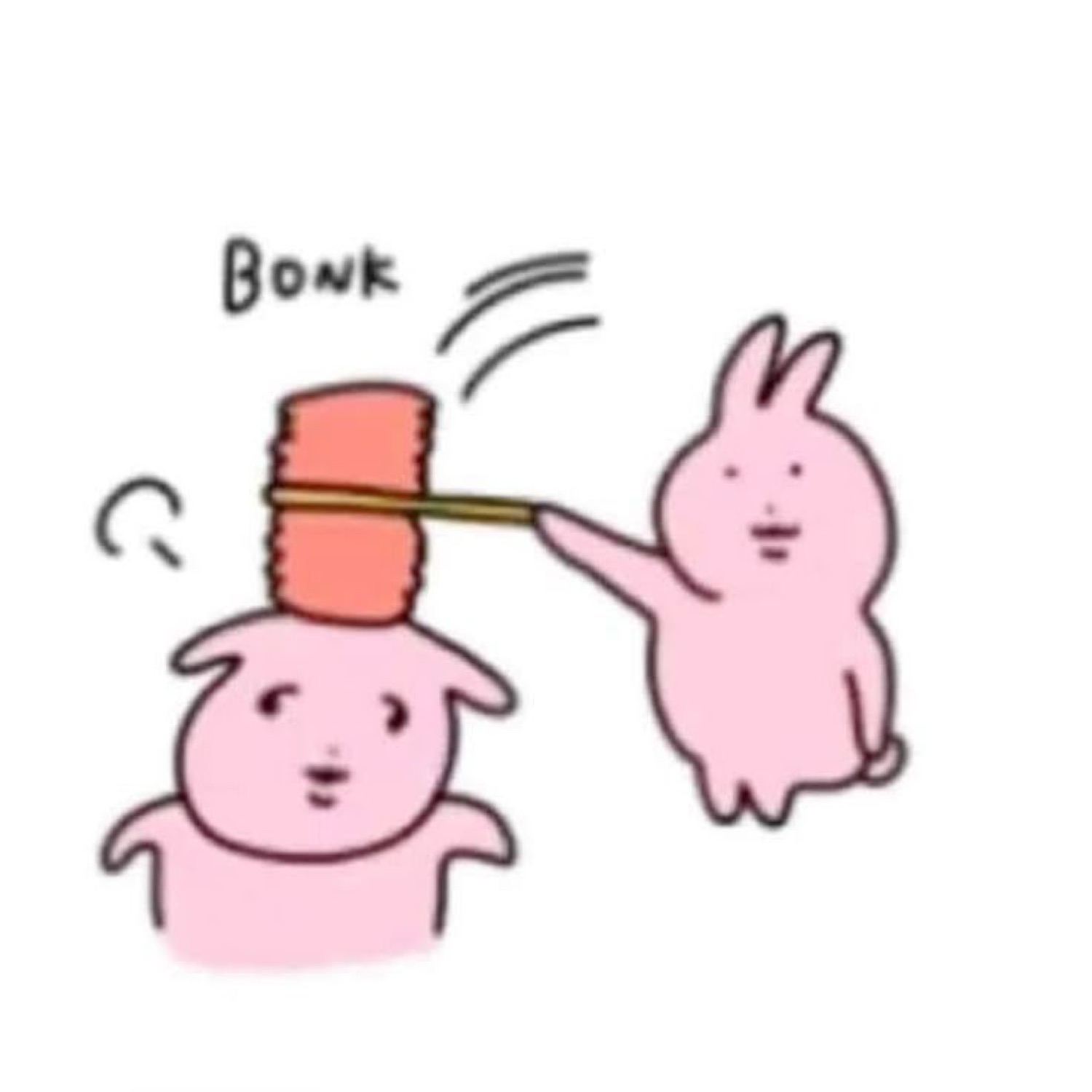 Pink bunny doodle bonking another bunny with a mallet