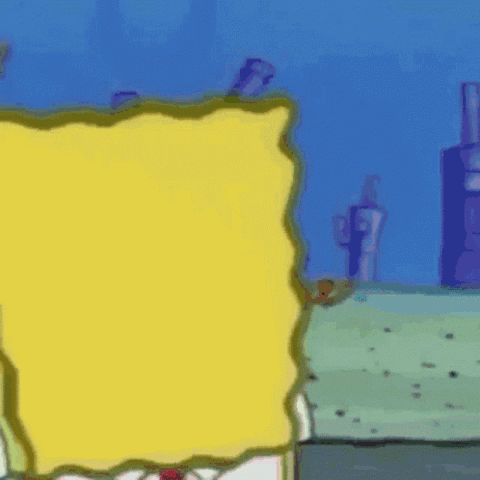 SpongeBob running away in a cloud of dust