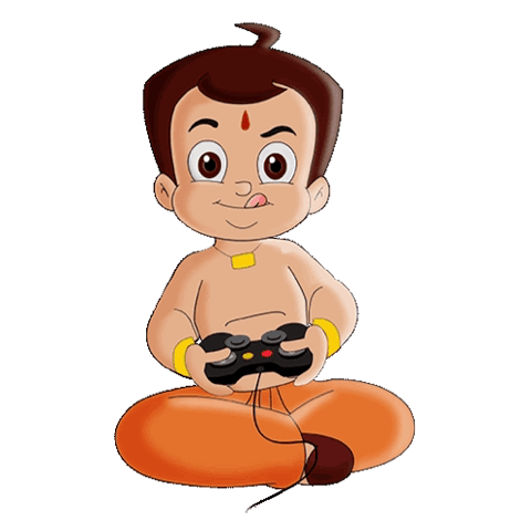 Chhota Bheem sitting cross-legged playing a video game controller