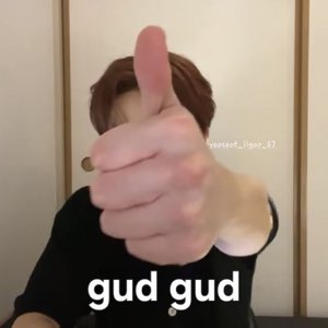 Big thumbs-up shoved at the camera, face hidden, captioned 'gud gud'