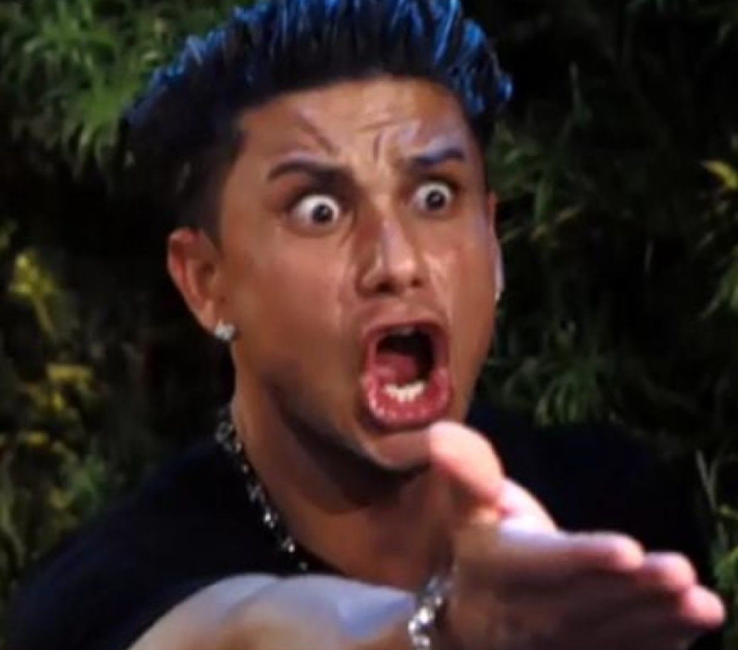 Pauly D screaming with an arm thrown out in disbelief