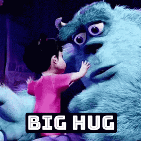 Boo hugging Sulley from Monsters, Inc., "Big hug"