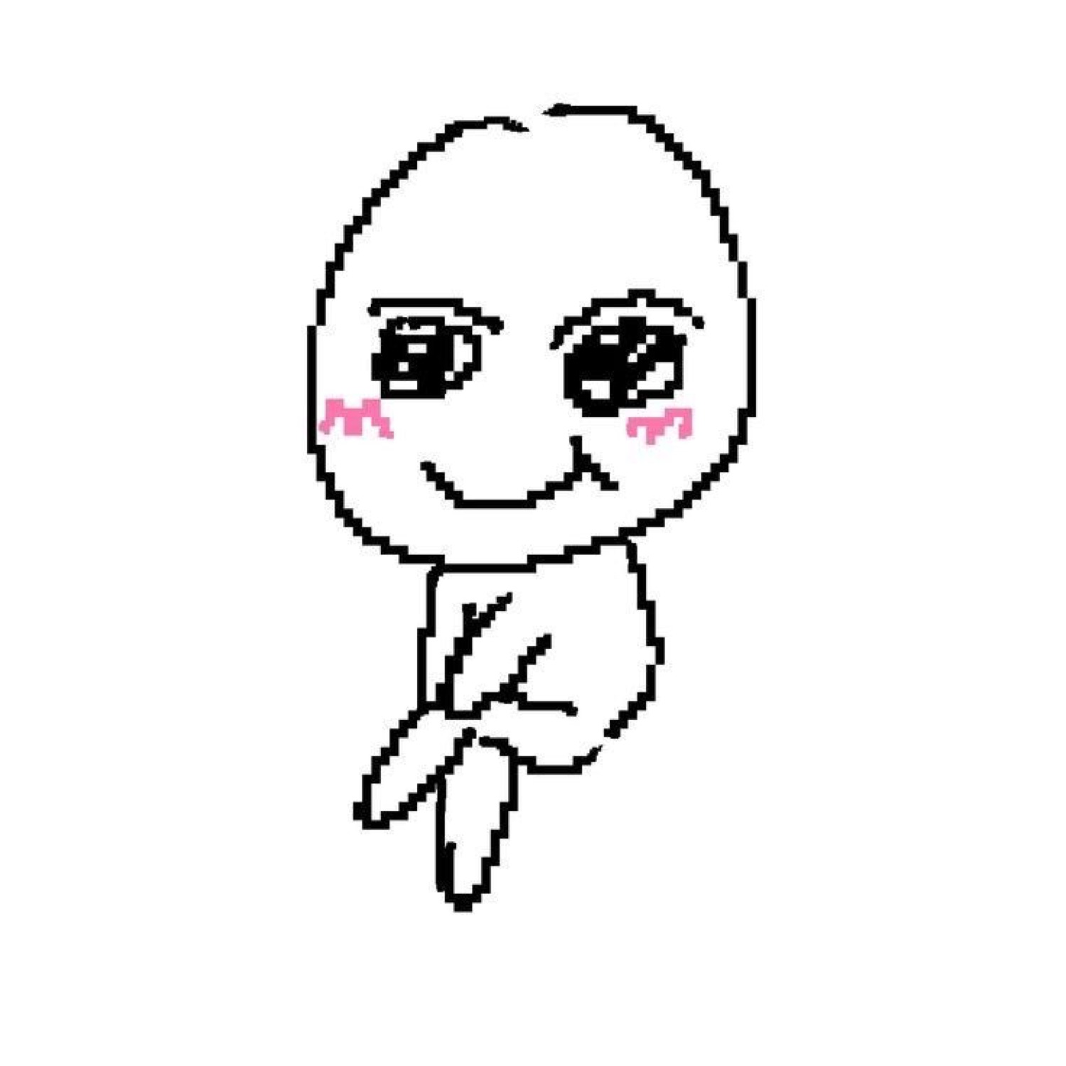 Cute pixel-art chibi figure with sparkling eyes, a smile, and pink blush marks