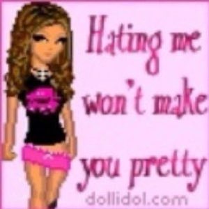 Y2K doll avatar with hands on hips captioned 'Hating me won't make you pretty'