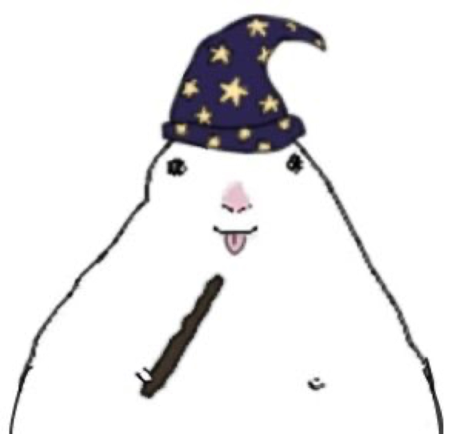 Doodle blob character wearing a wizard hat and sticking out its tongue smugly