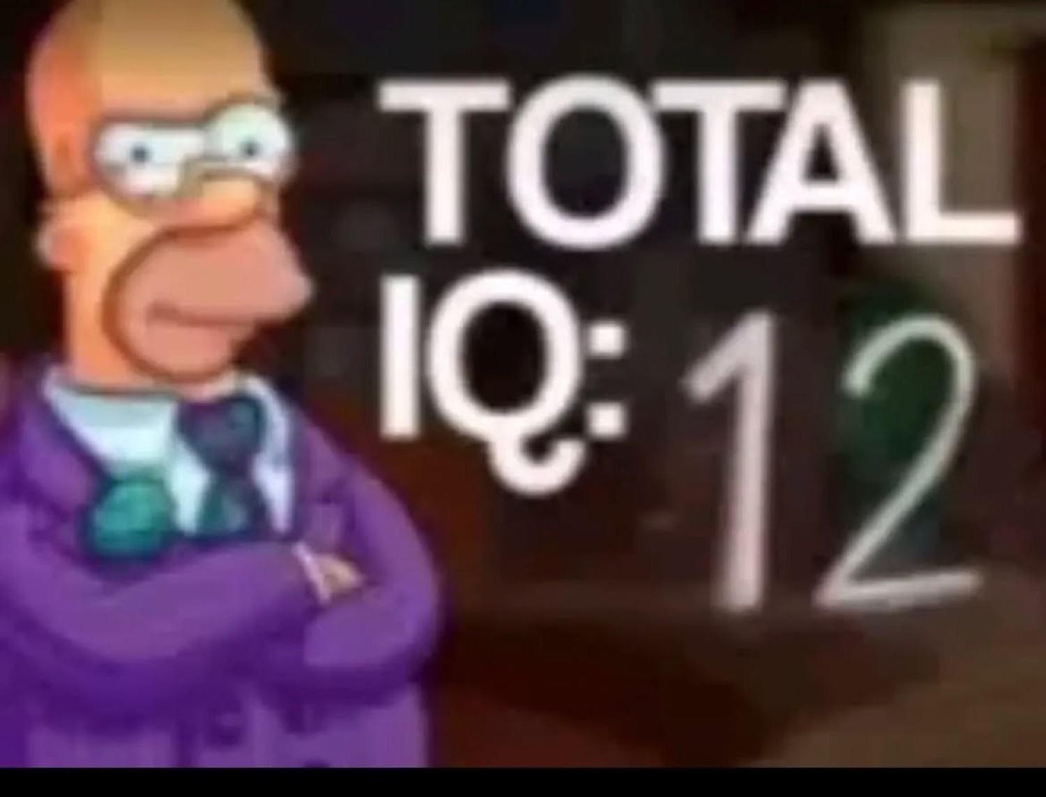 Homer Simpson with arms crossed next to a screen reading 'TOTAL IQ: 12'