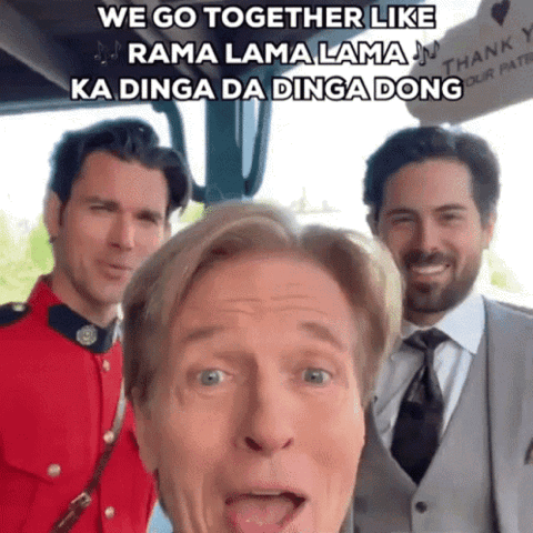 Smiling man in a selfie with others behind him, "We go together like rama lama lama ka dinga da dinga dong"