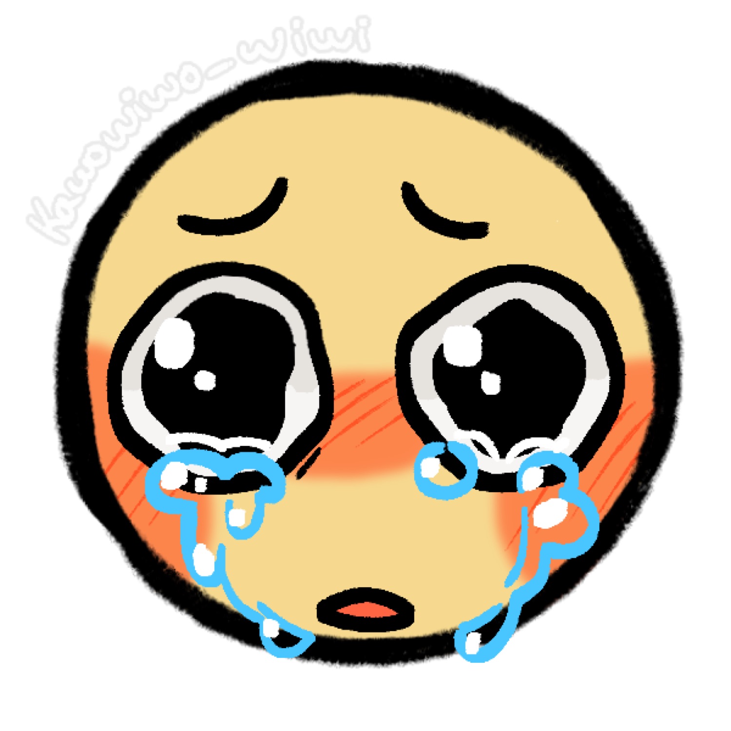 Cursed crying emoji face flushed red with big teary eyes and an open mouth sob