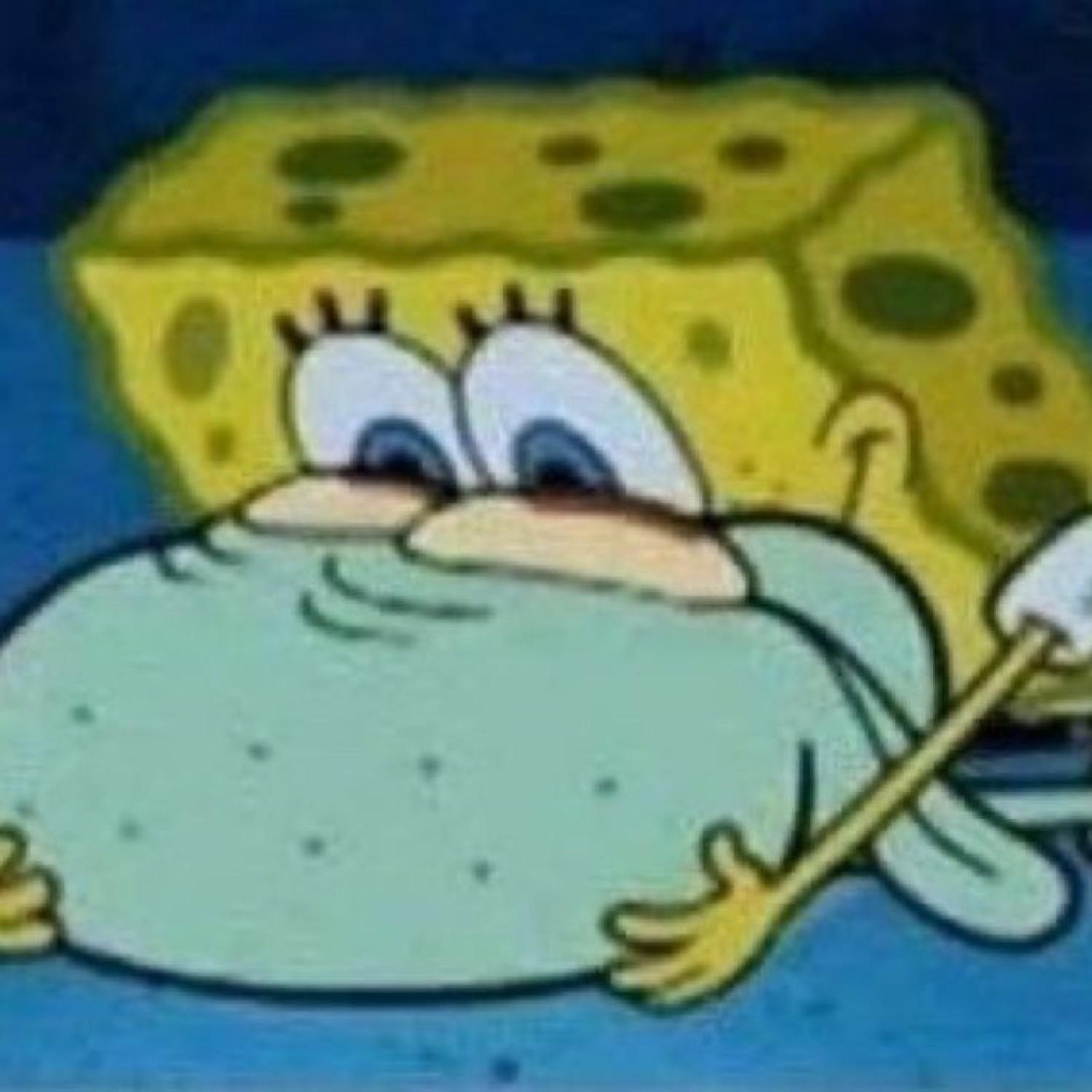 SpongeBob with a drooping lower lip and half-lidded eyes, absolutely done