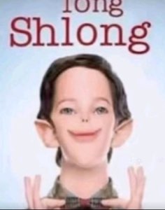 Elf-filtered face grinning blankly under big red text reading 'long Shlong'
