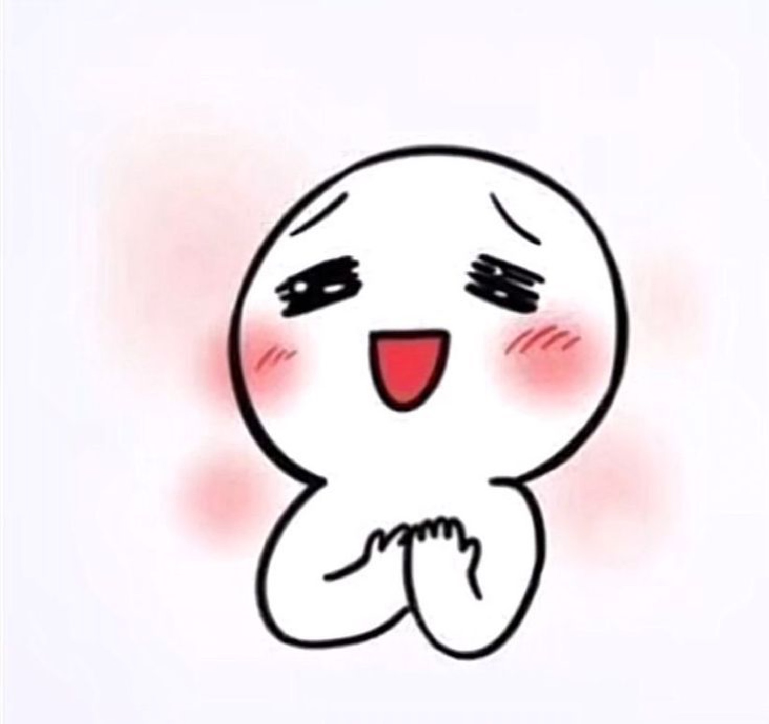 Cute chibi cartoon character blushing hard with big smile and hands clasped