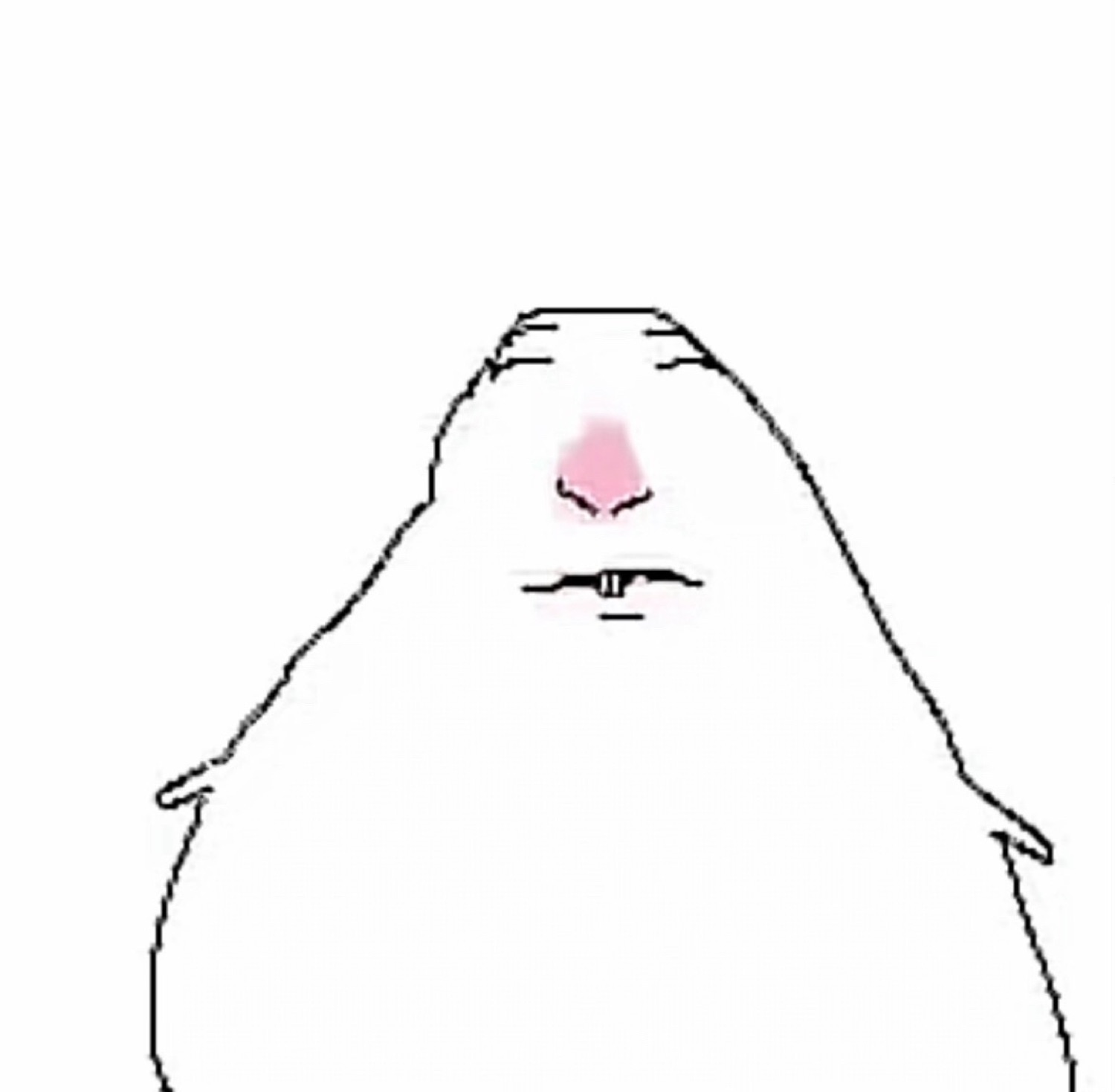 Minimal white blob doodle with a pink nose and absolutely no expression