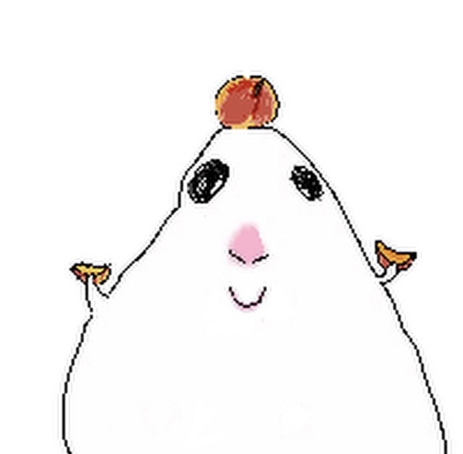 Crudely drawn white blob creature with tiny arms and a blank little smile
