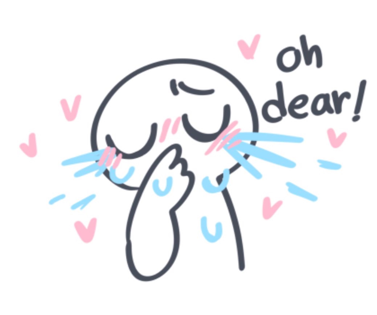 Cinnamoroll-style cartoon character sobbing with tears streaming out, captioned 'oh dear!'