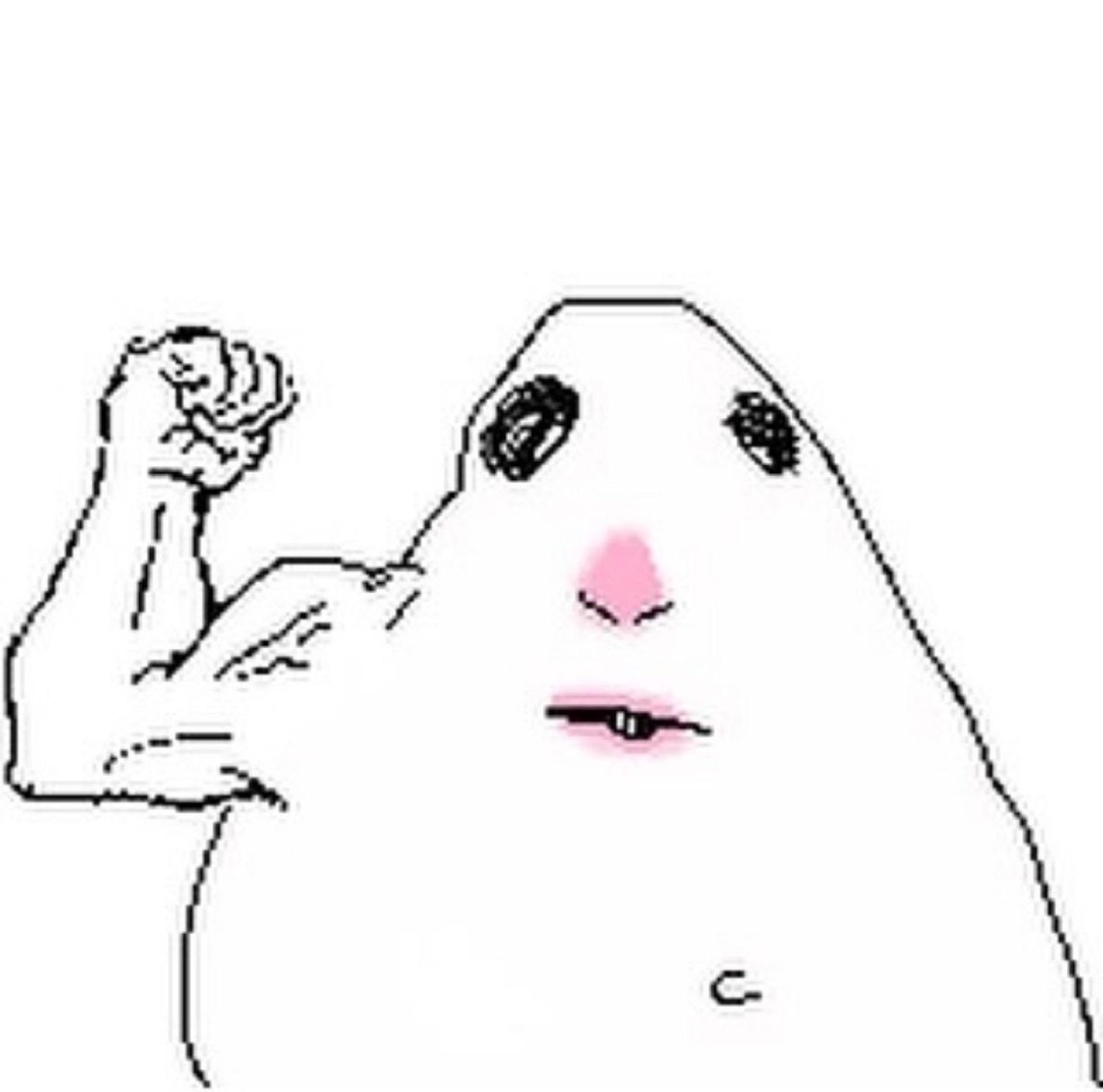 Simple cartoon blob flexing a tiny arm with a completely flat expression