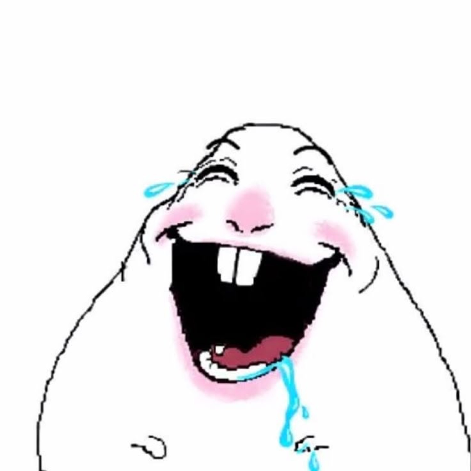 Crudely drawn blob face howling with laughter, tears streaming out