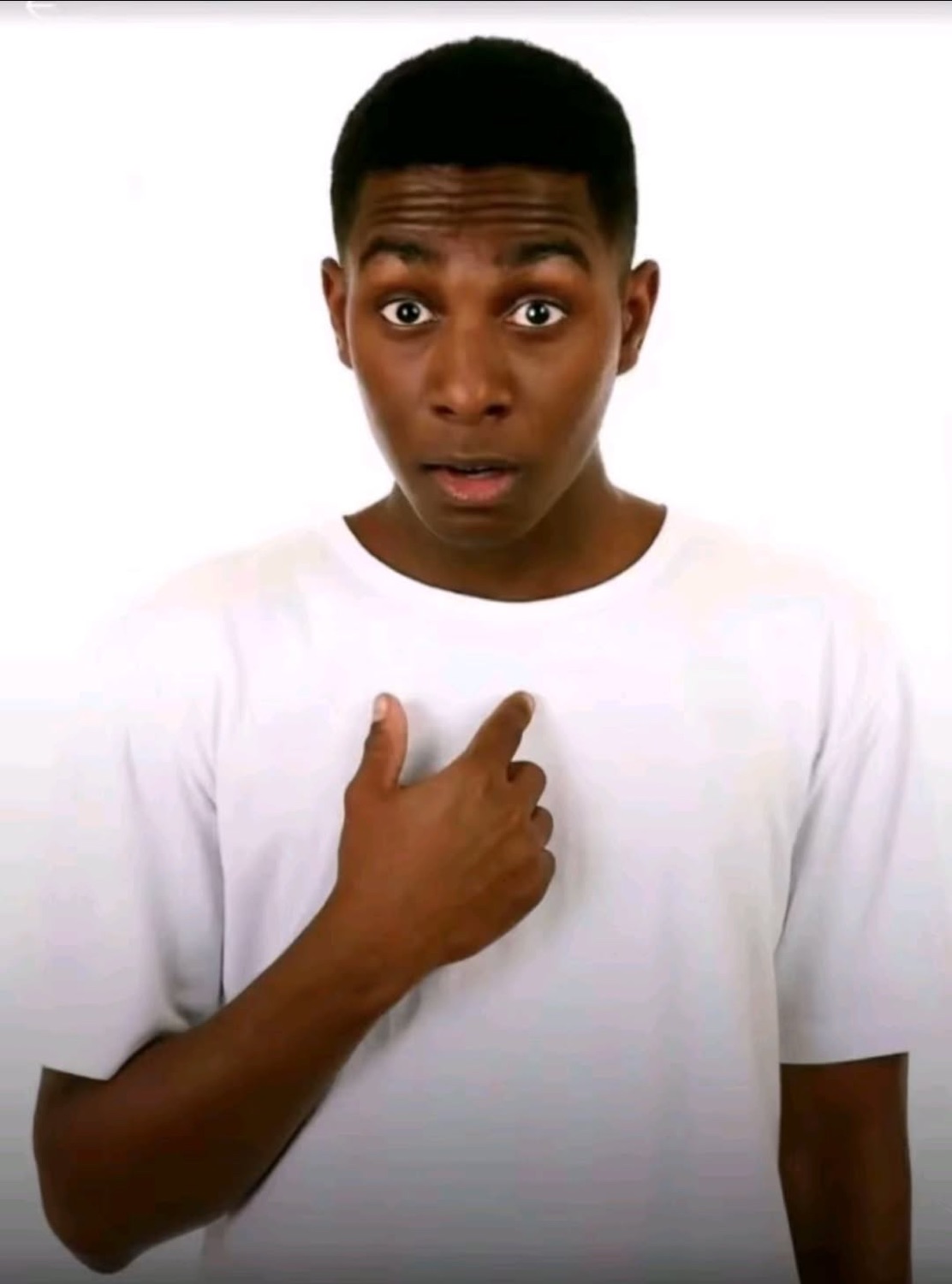 Young man pointing at himself with a surprised face