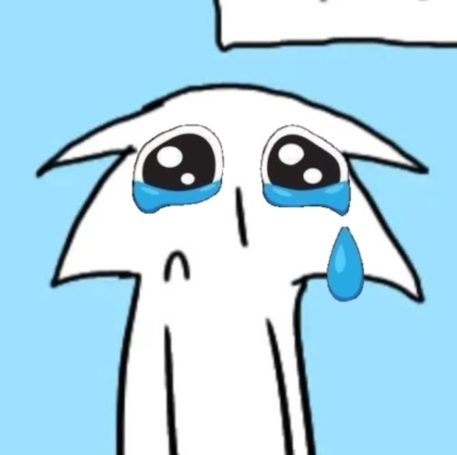 Sad cartoon ghost creature with giant teary eyes and a single blue teardrop