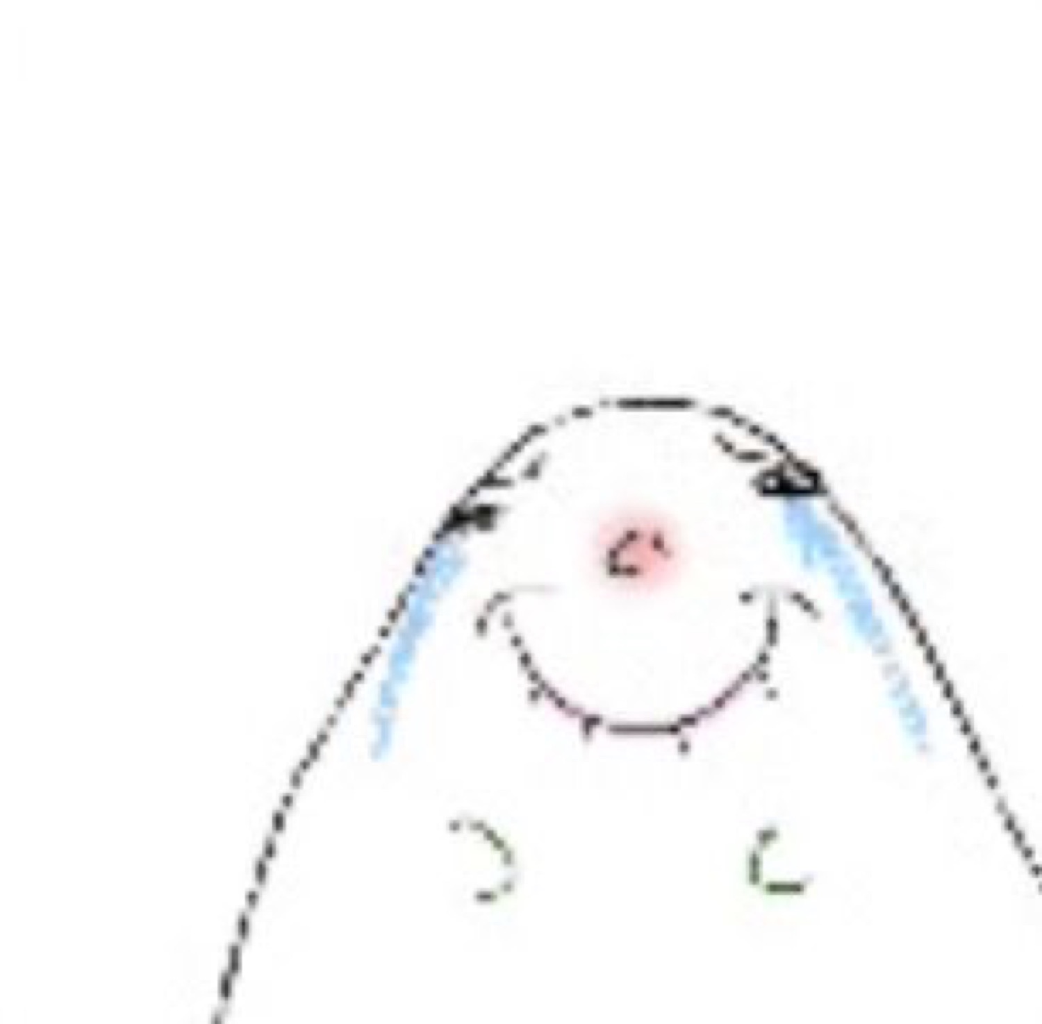 Minimalist crying blob doodle with a wobbly smile and tears welling up
