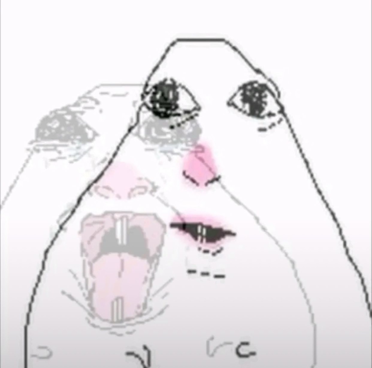 Glitchy double-exposure of the white blob cartoon mid-sob