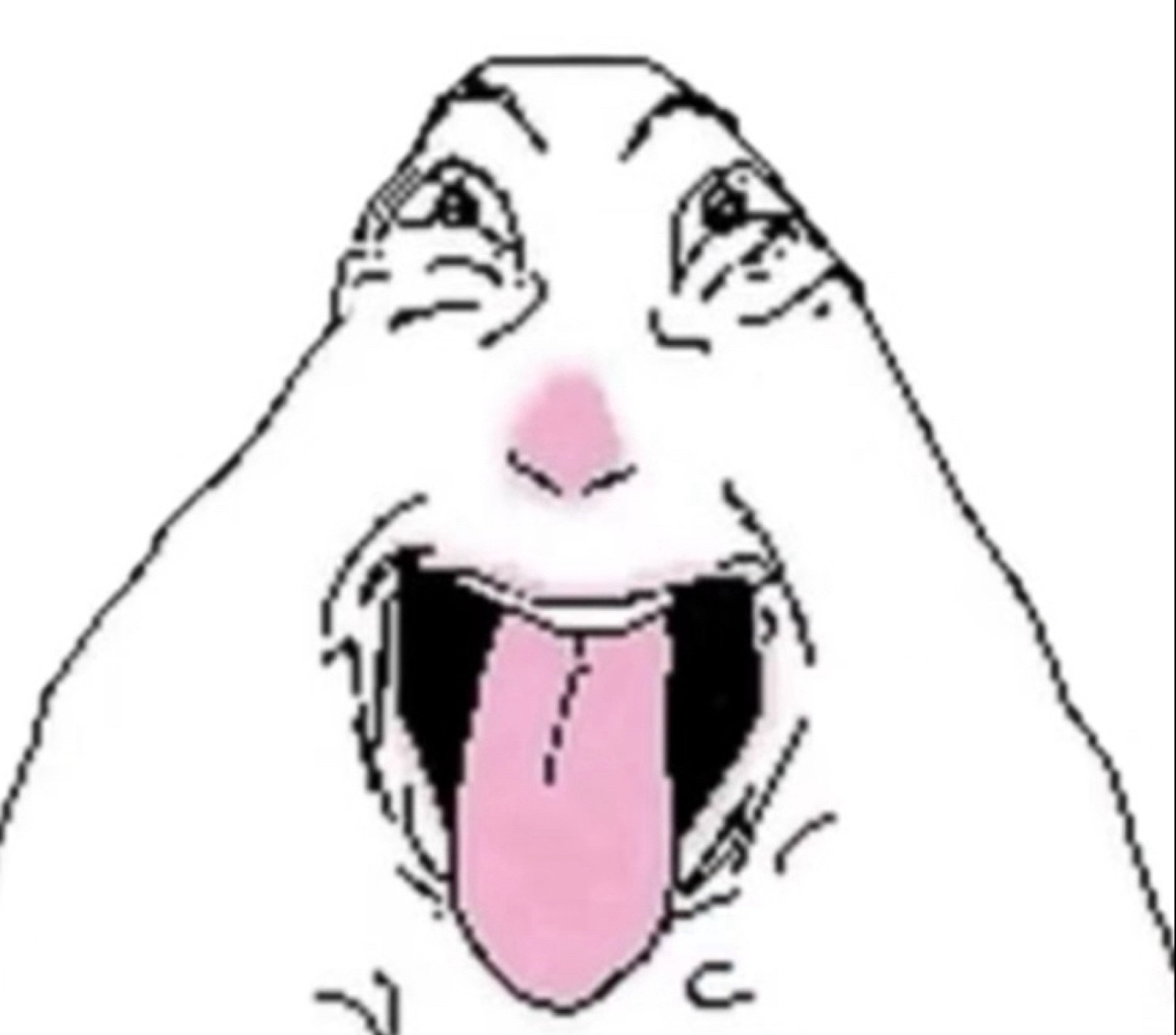 Goofy wojak-style face grinning with its tongue lolling all the way out