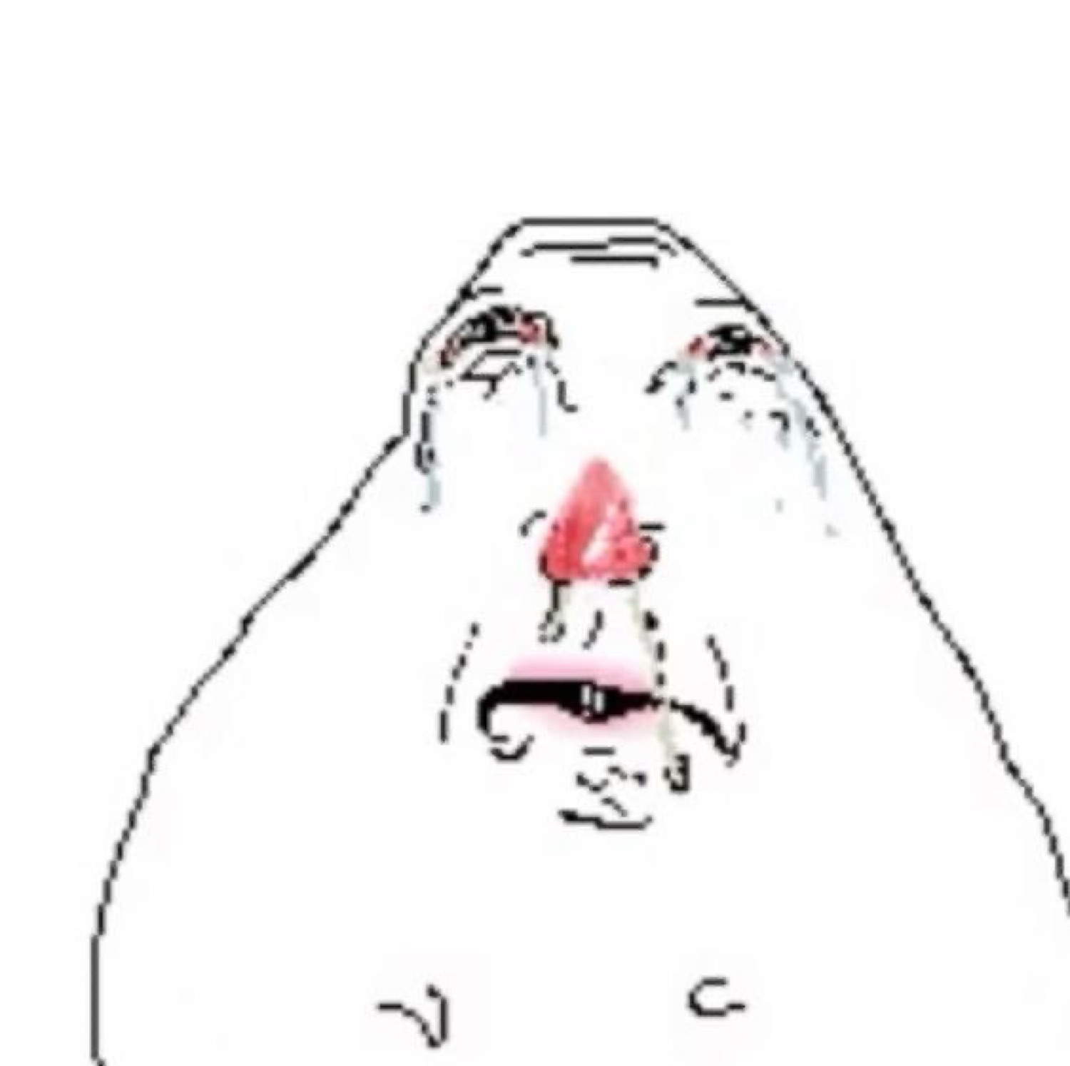 Crying Wojak face close-up with red-tipped nose and tears, overwhelmed with emotion