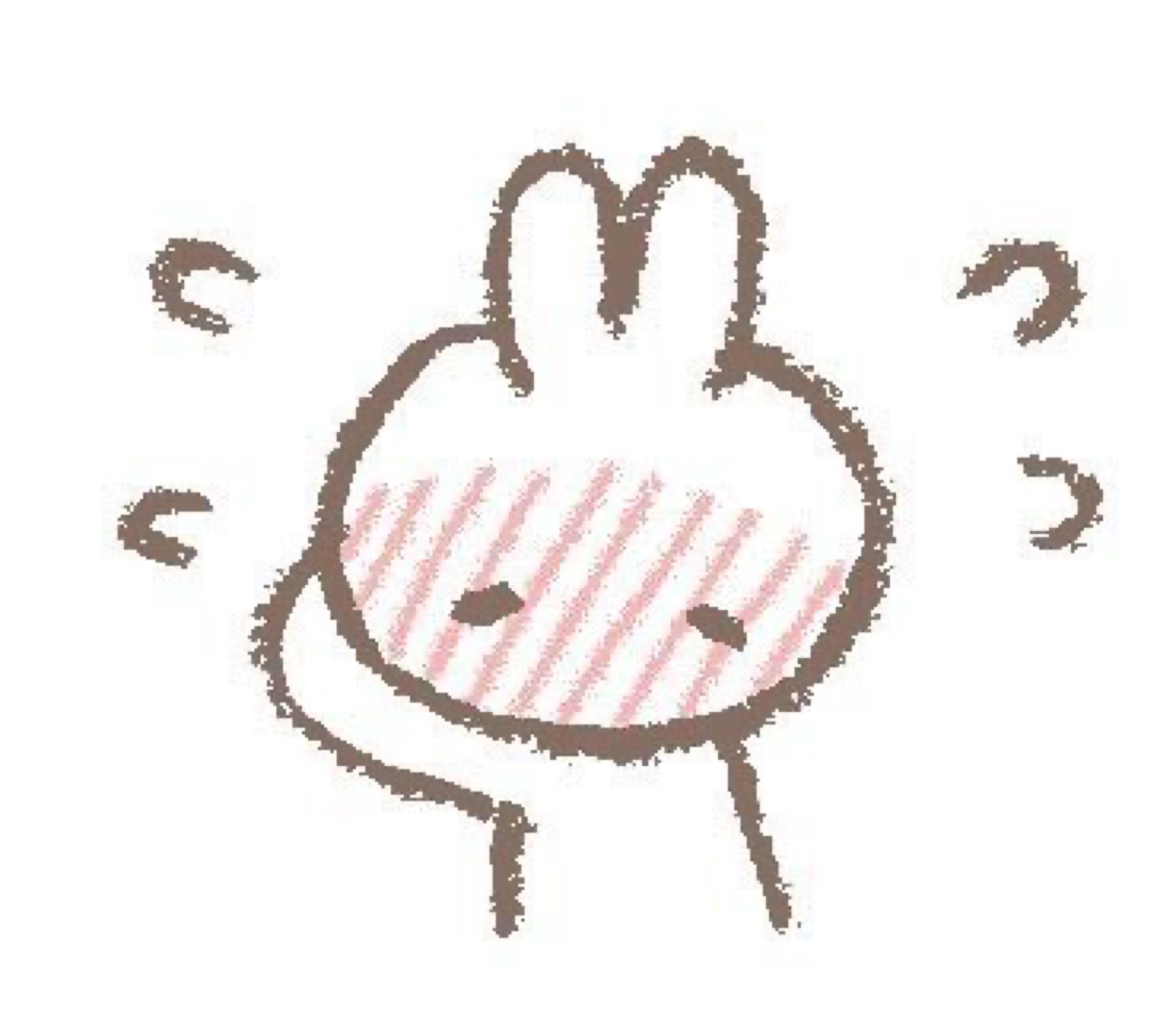 Hand-drawn bunny with closed eyes and a striped blush, looking flustered and overwhelmed
