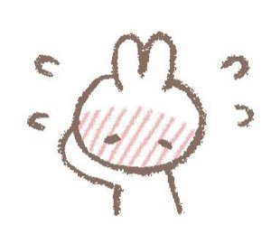 Hand-drawn bunny with closed eyes and a striped blush, looking flustered and overwhelmed