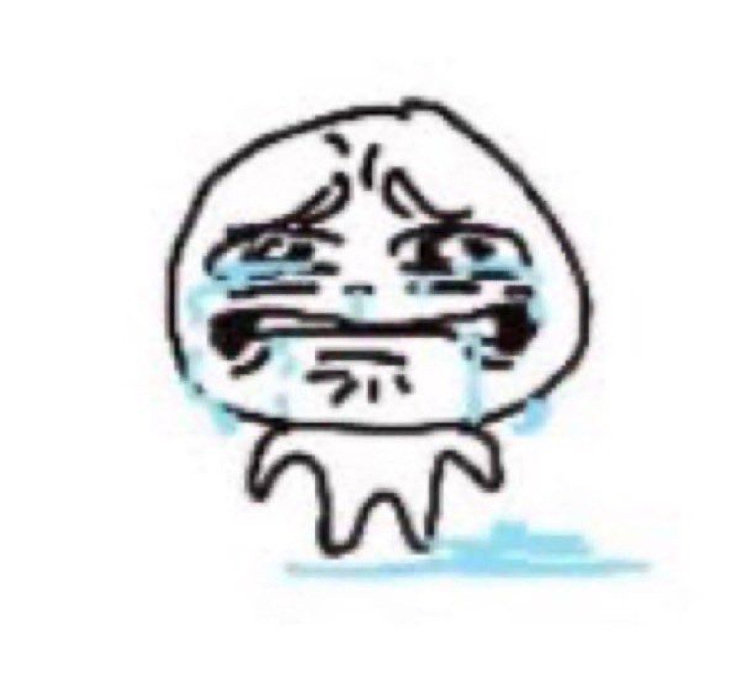 Hand-drawn bun-shaped character sobbing with a stream of tears and gritted teeth