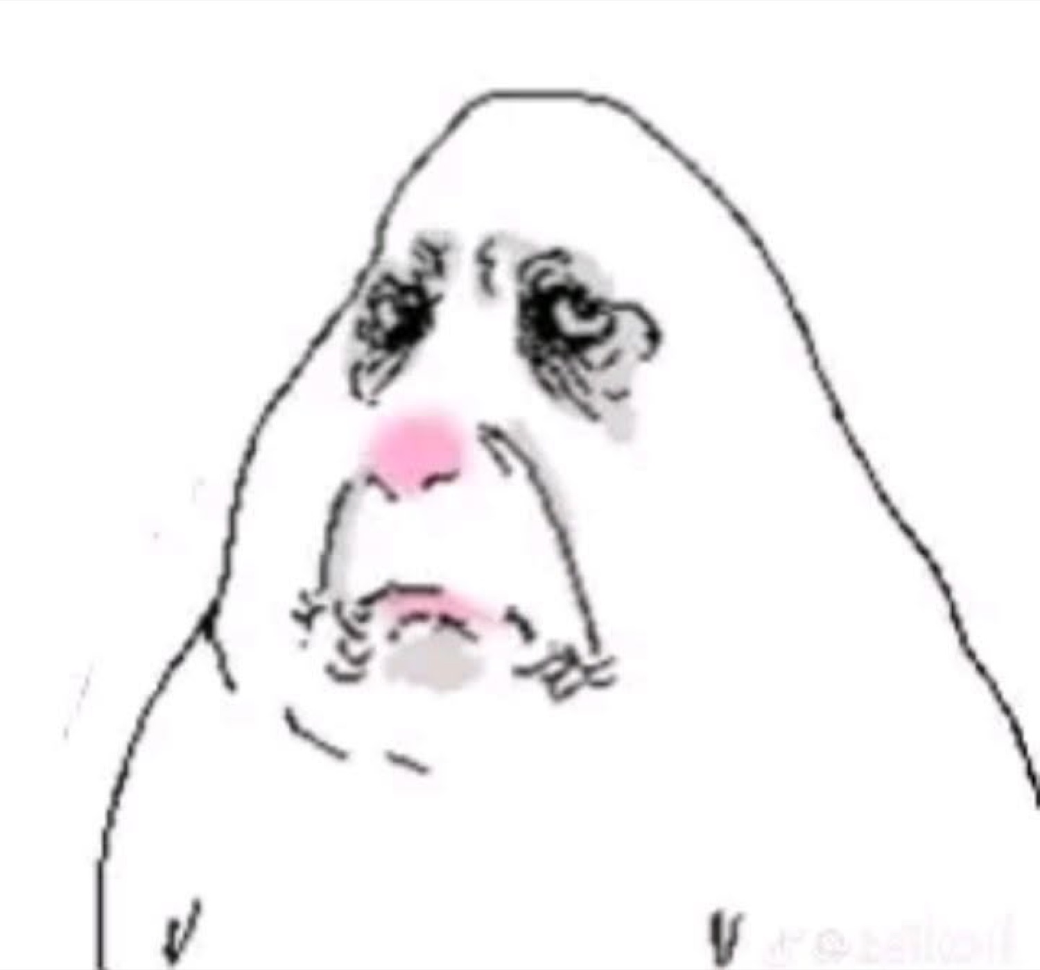 Droopy hand-drawn blob face looking sorrowful and worn down