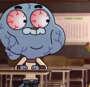 Blue cartoon cat at a desk with bloodshot eyes and stress veins, barely holding it together