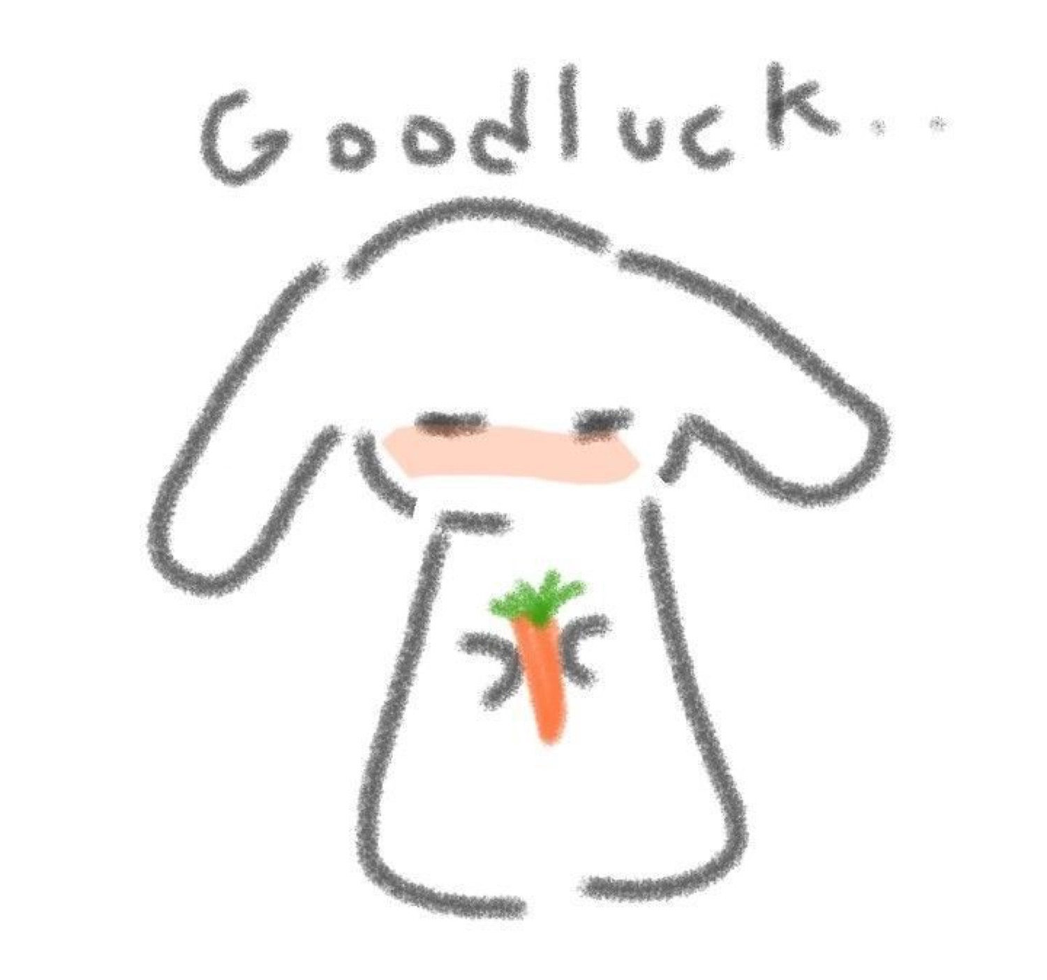 Blushing bunny doodle holding a carrot: 'Goodluck..'