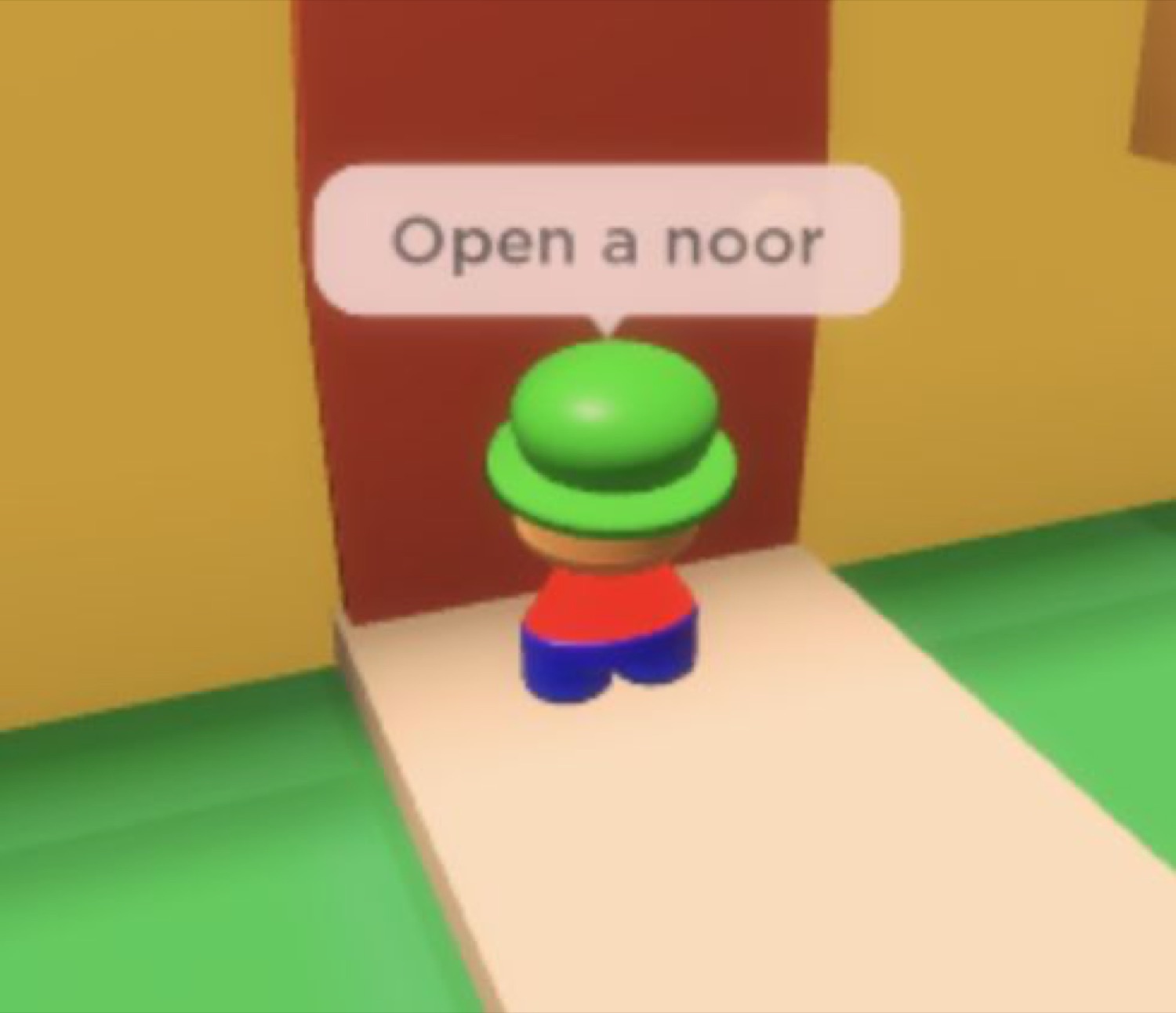 Roblox character at a door with a speech bubble 'Open a noor', the Open Na Noor meme