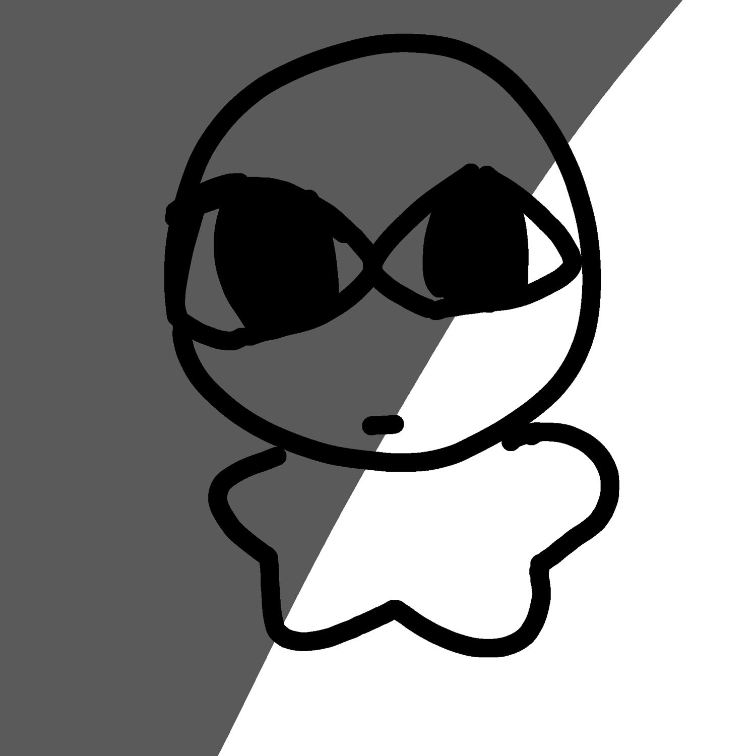 Crudely drawn character in sunglasses giving a smug, suspicious side glance