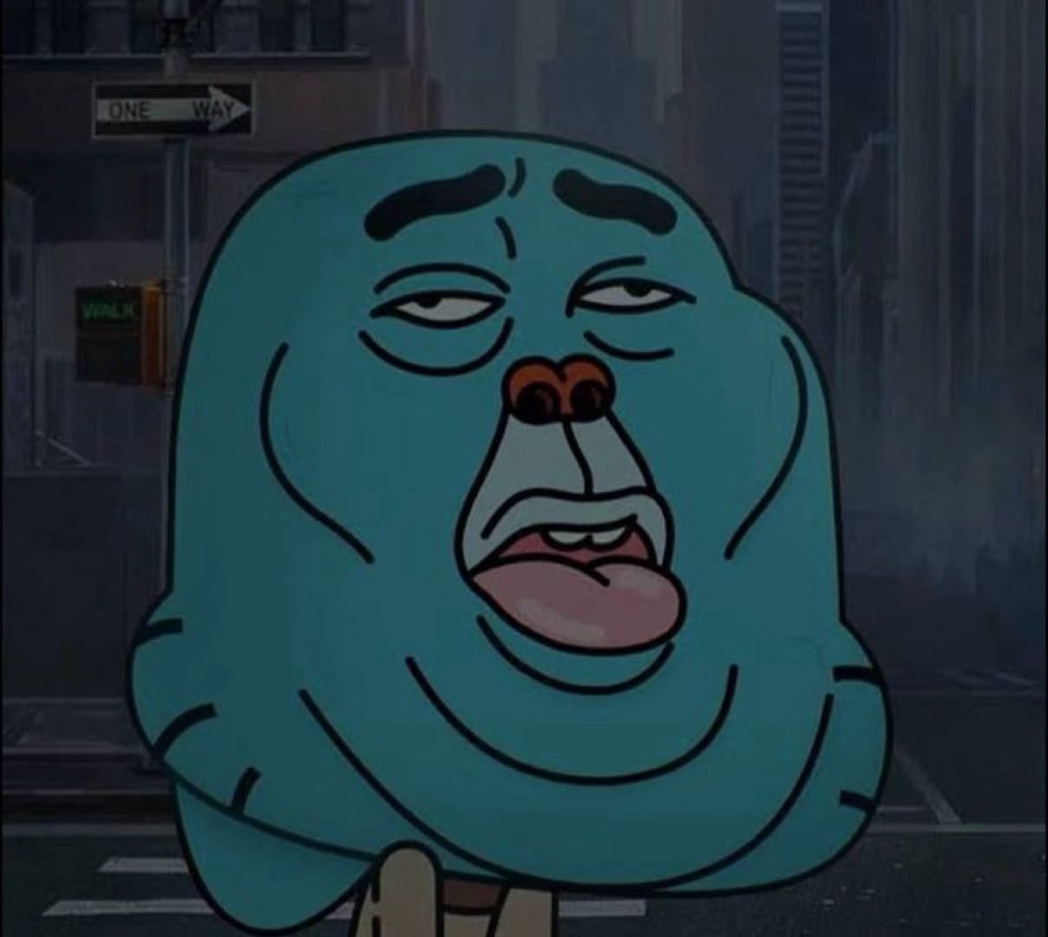 Gumball from The Amazing World of Gumball with a tired, disgusted grimace