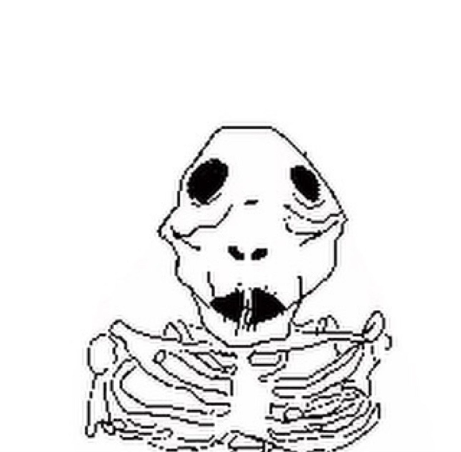Crudely drawn bearded skeleton just sitting there, still waiting