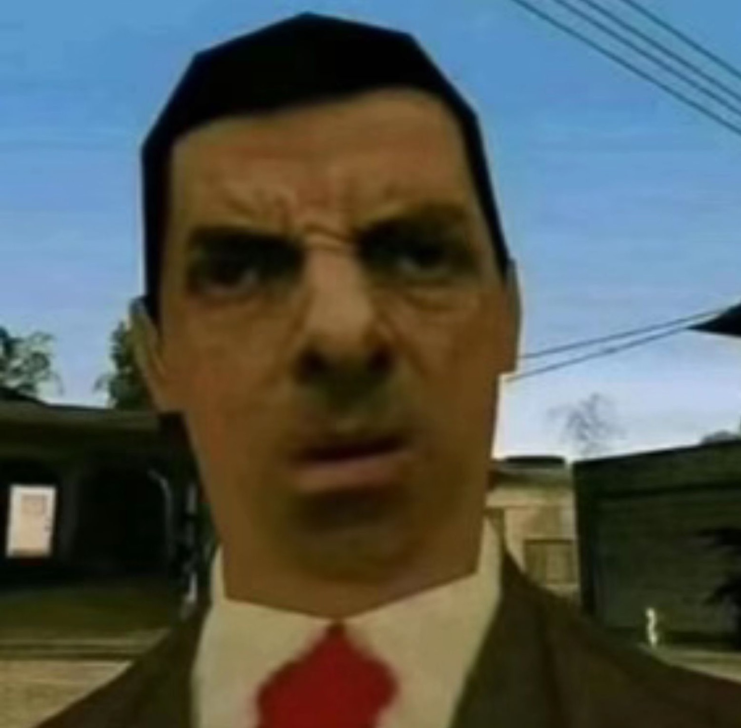 Low-poly Mr. Bean scowling