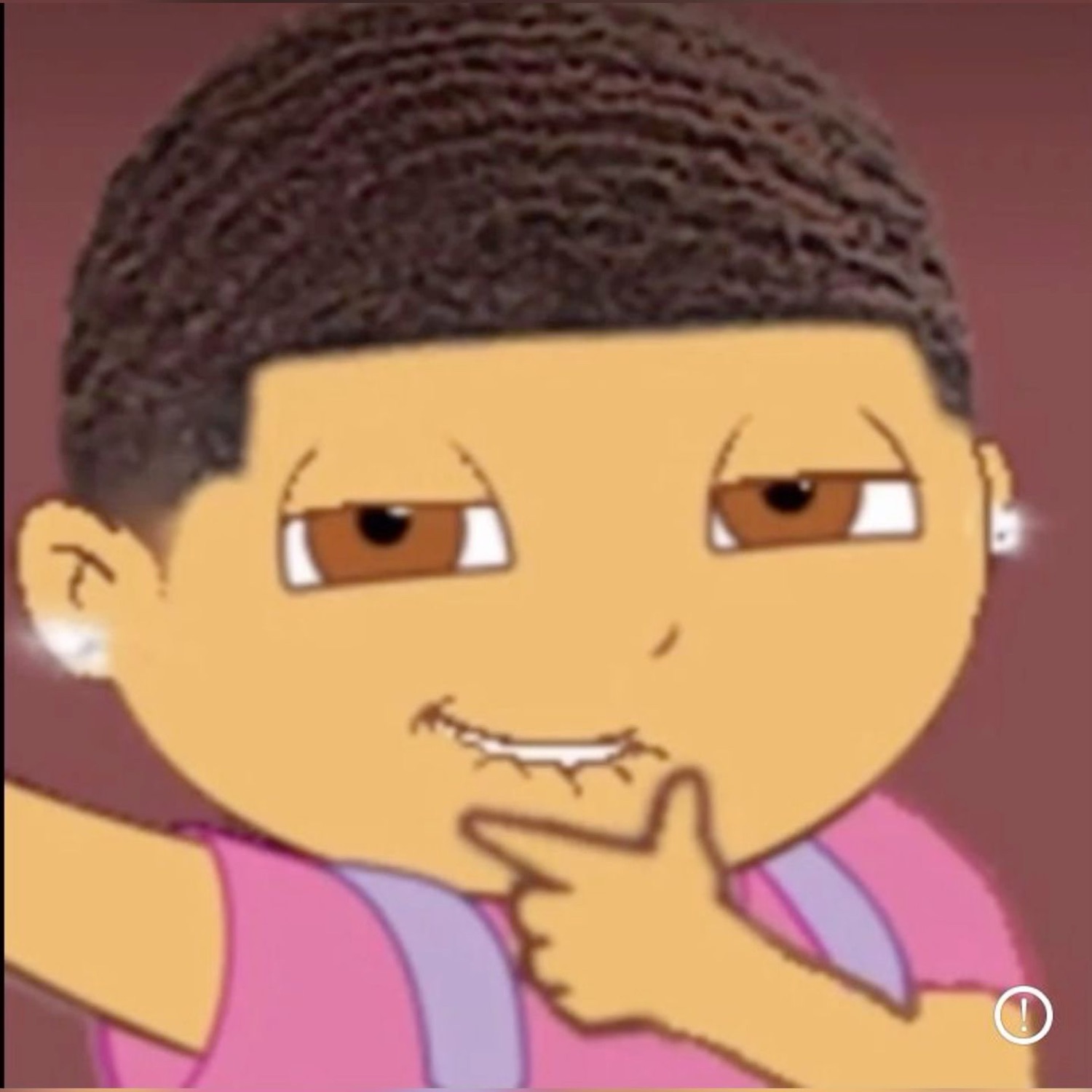 Cartoon boy with a hand on his chin giving a sly, scheming smirk