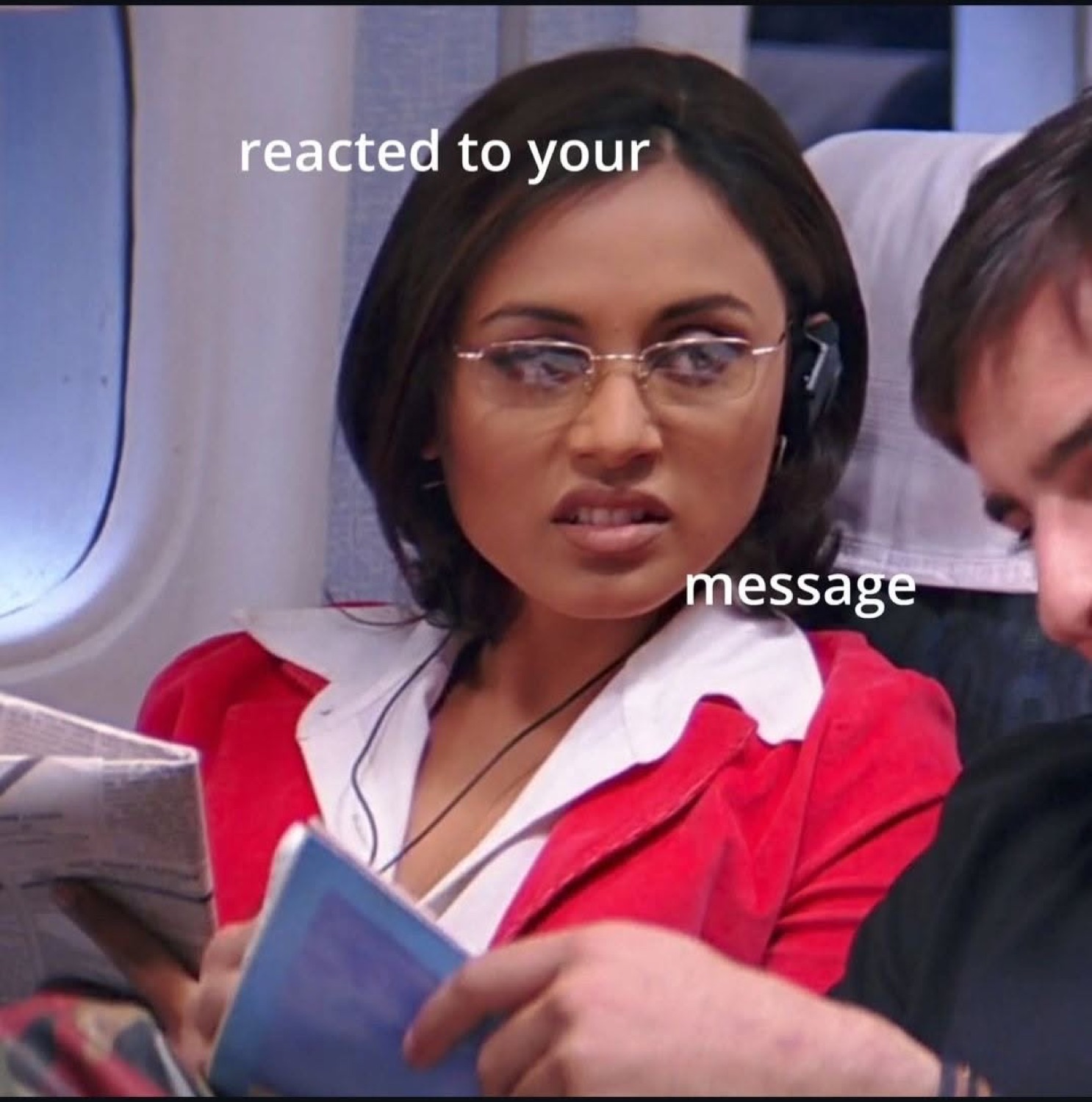 Rani Mukerji grimacing at a book with 'reacted to your message' text