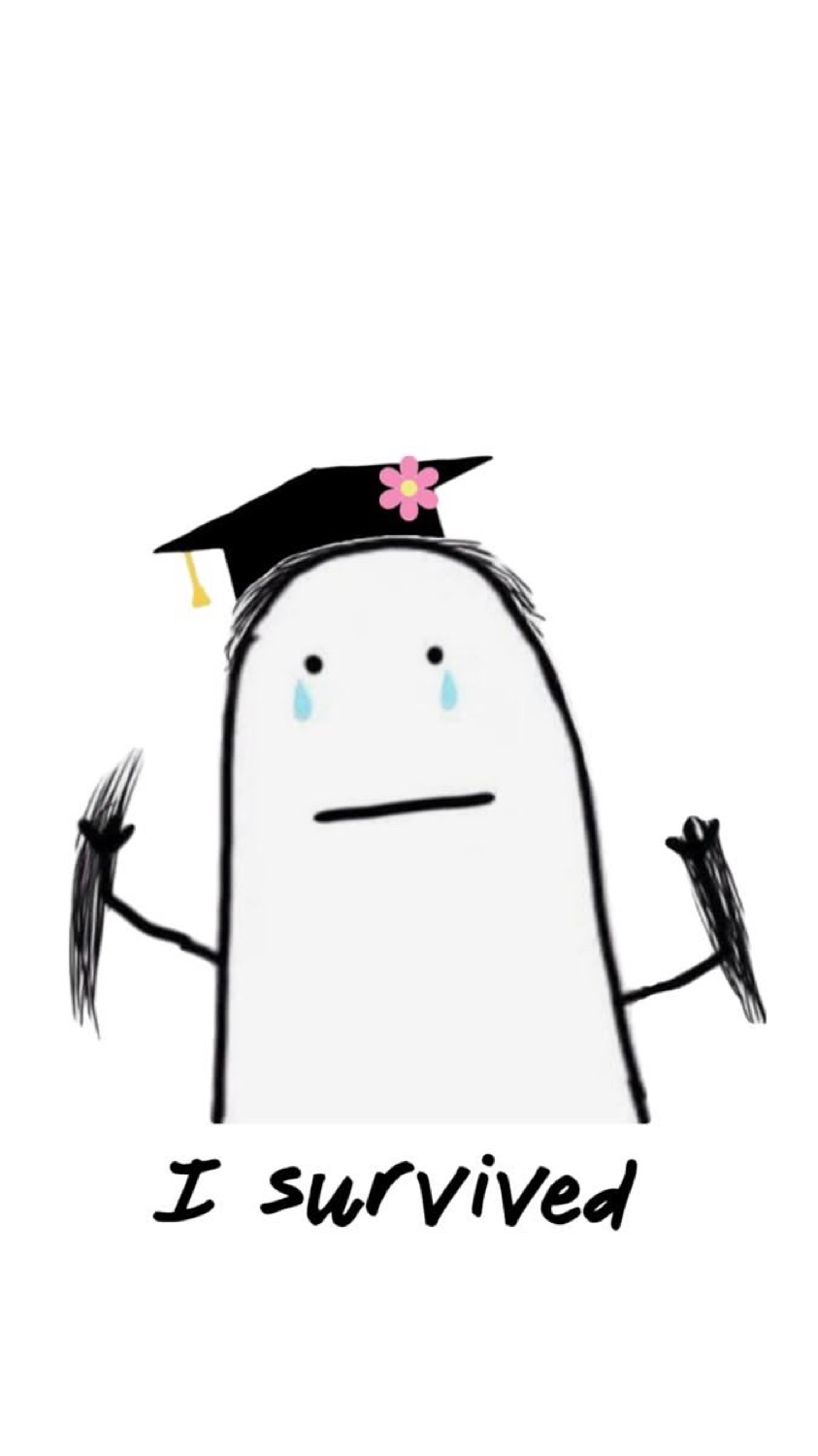 Teary ghost doodle in a graduation cap: 'I survived'