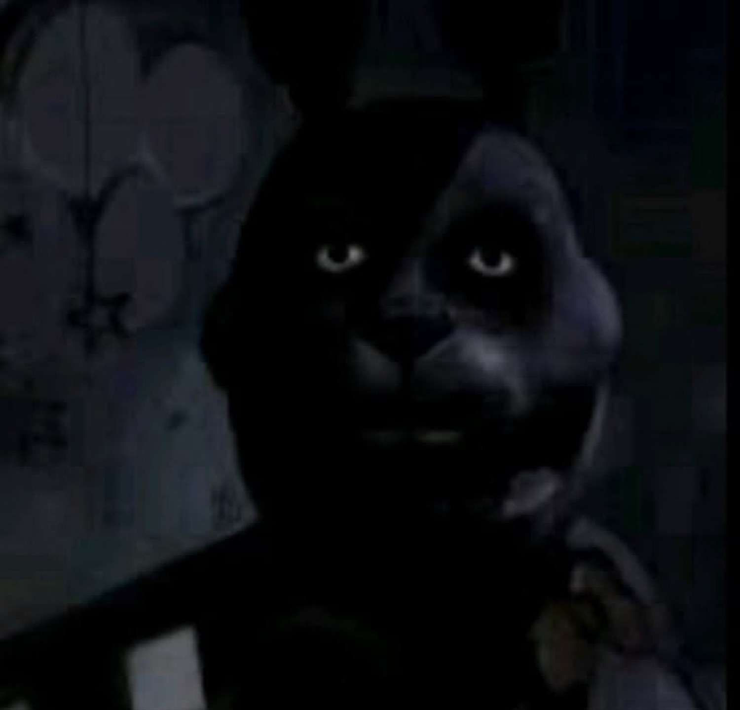 Dark, shadowy animatronic bunny face staring eerily from the gloom