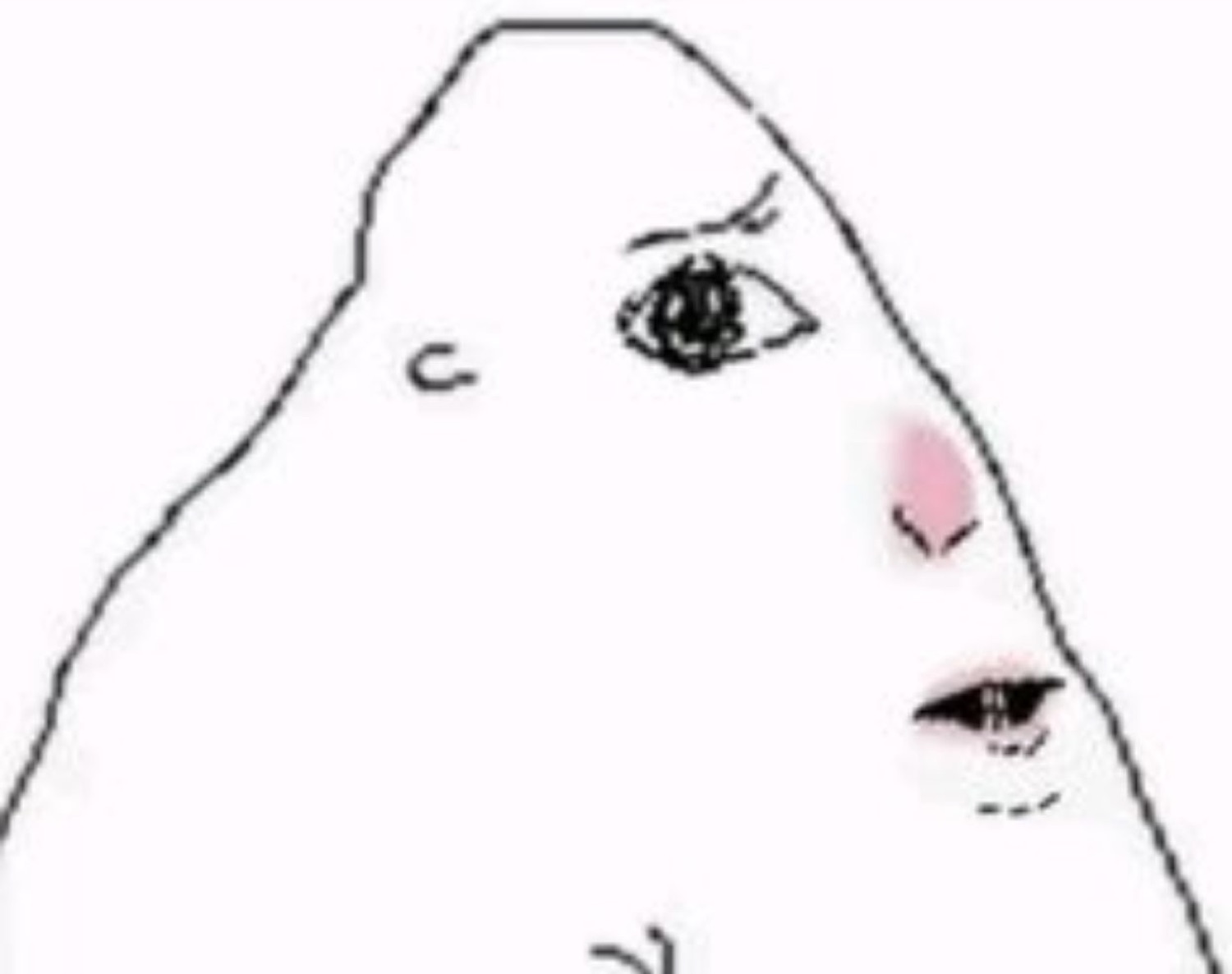 Crude cartoon of an upside-down blushing face looking nervous and sheepish