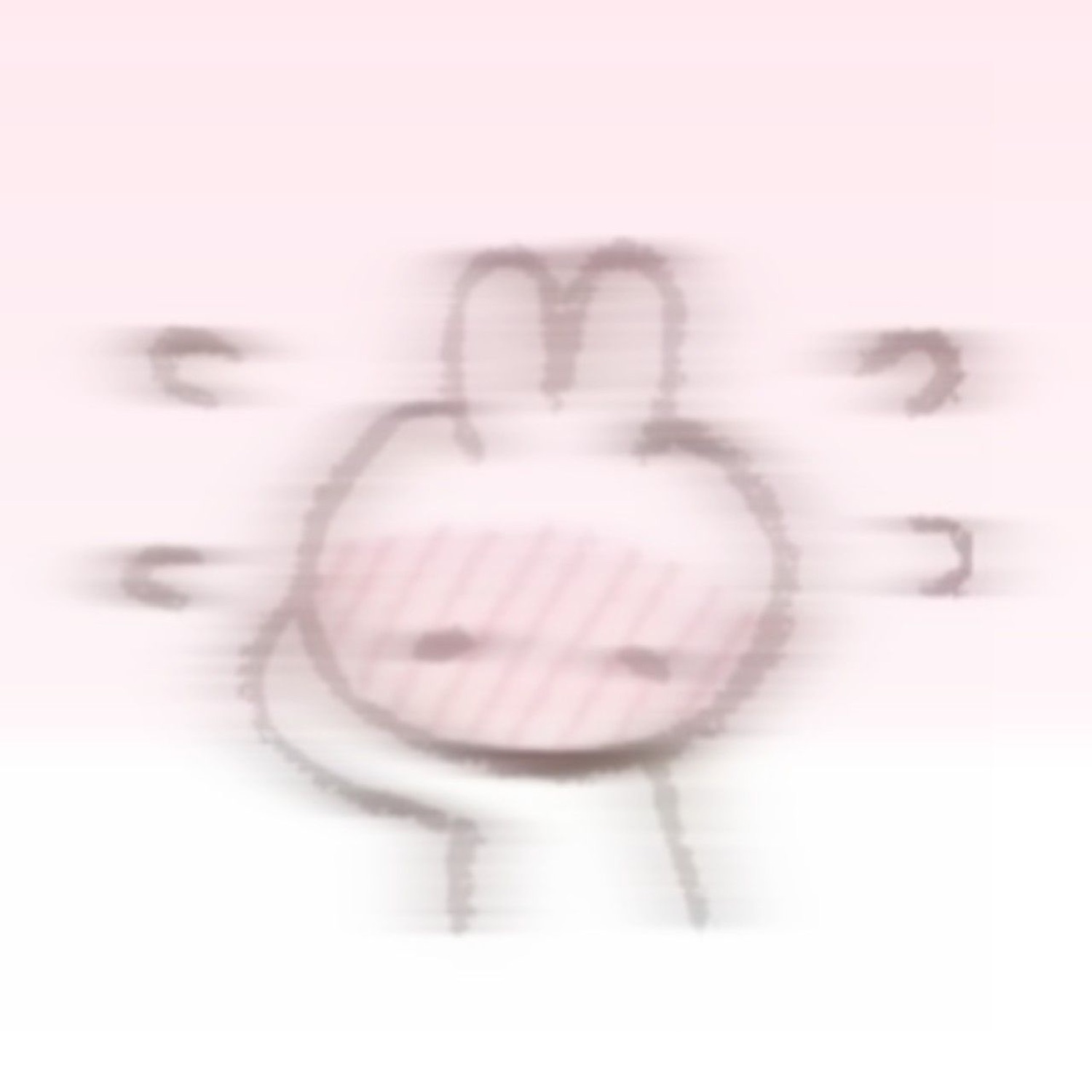 Tiny cartoon bunny outline blurred with embarrassed flush, clearly overwhelmed