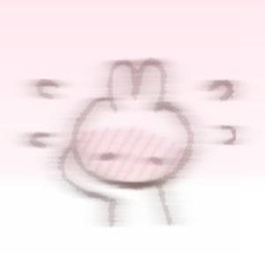 Tiny cartoon bunny outline blurred with embarrassed flush, clearly overwhelmed