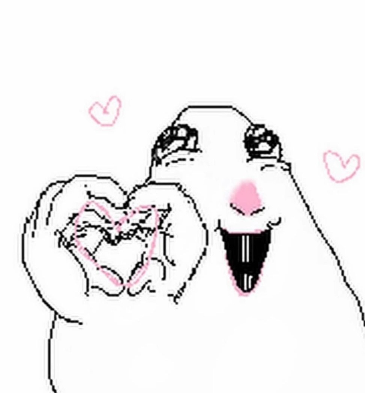 Pixel cartoon dog clutches a heart shape with its paws, absolutely smitten