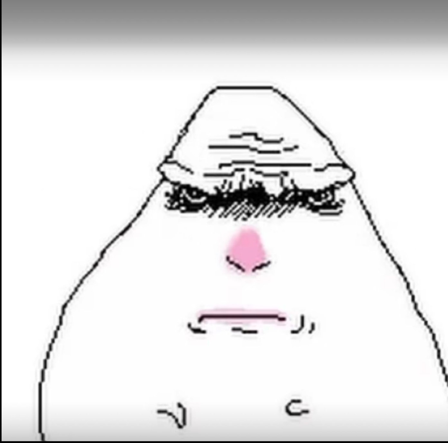 Minimalist cartoon figure with heavy-lidded eyes and a flat expression staring dead ahead