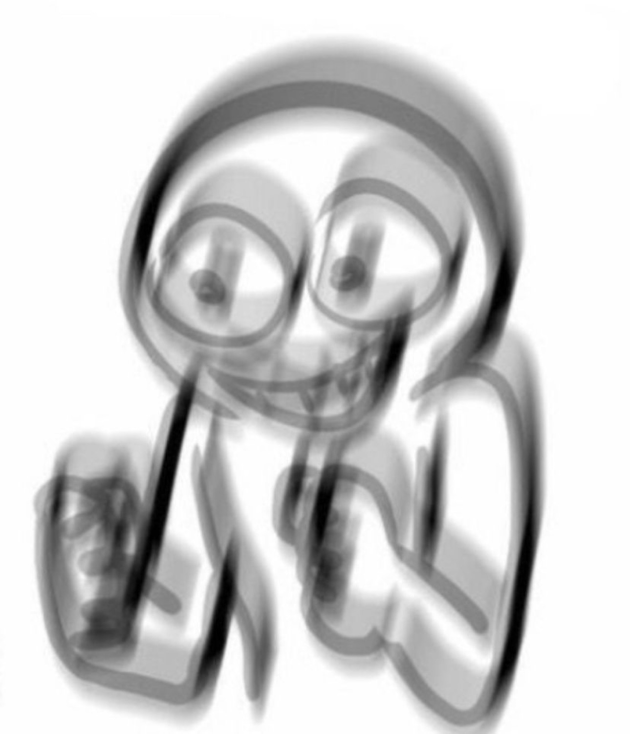 Blurry chrome-style cartoon figure with a sly grin, looking suspiciously pleased with itself
